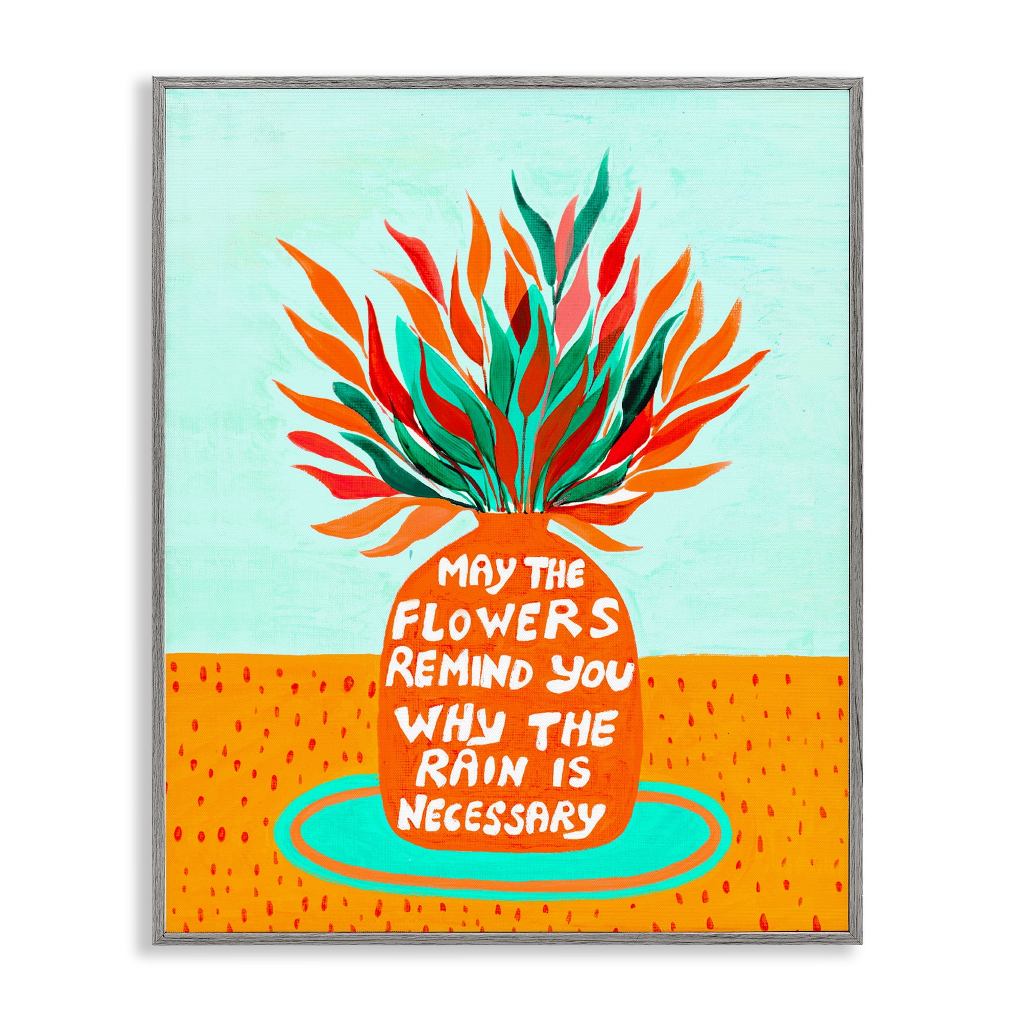Flowers Remind Rain Is Necessary Gray Framed Giclee Art, design by Nabeela Rumi