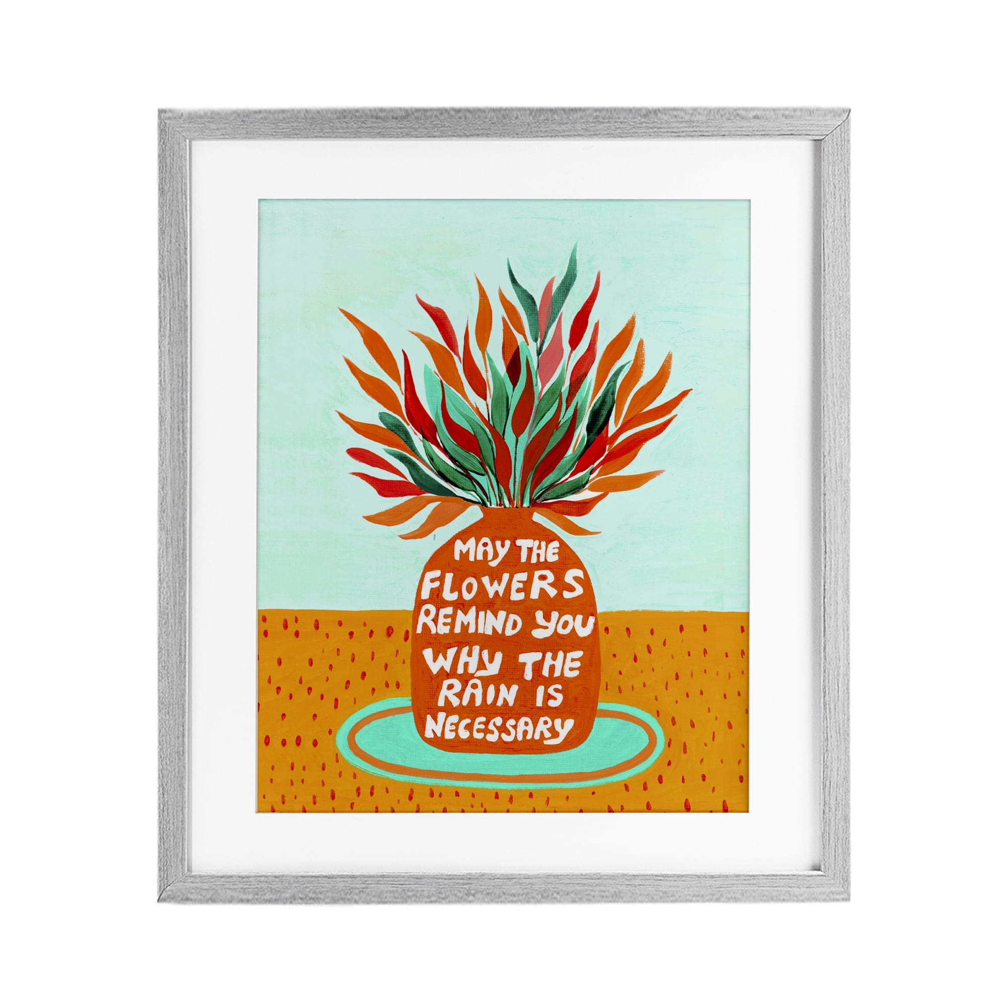 Flowers Remind Rain Is Necessary Gray Framed Print Under Glass, design by Nabeela Rumi