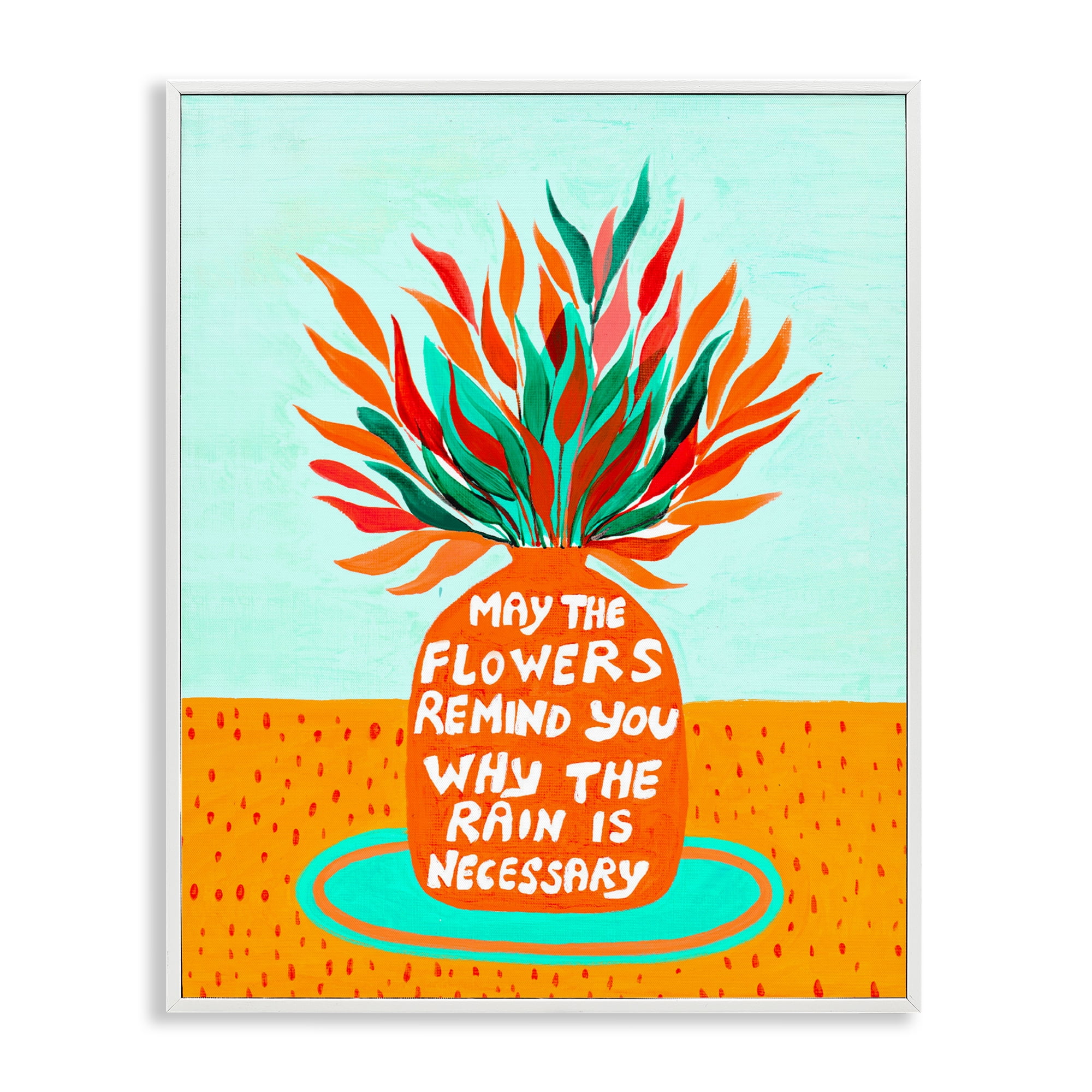 Flowers Remind Rain Is Necessary White Framed Giclee Art, design by Nabeela Rumi