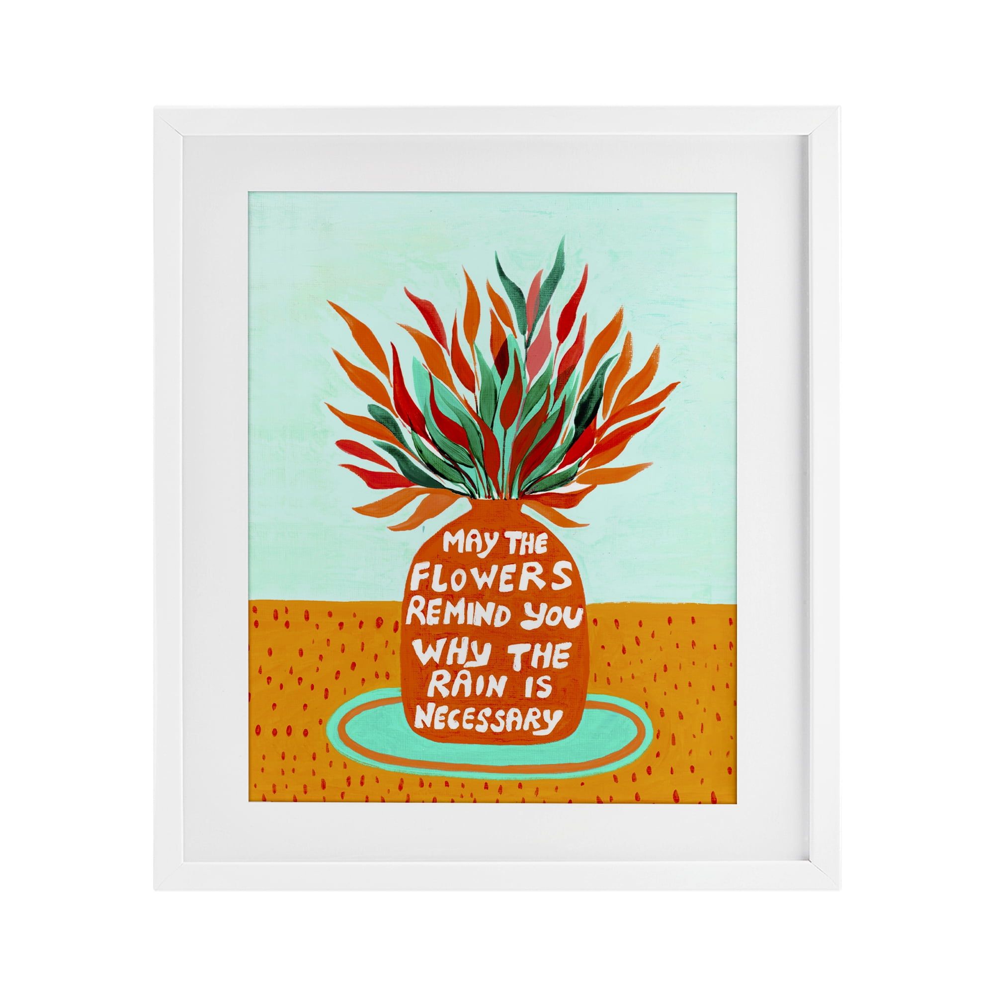 Flowers Remind Rain Is Necessary White Framed Print Under Glass, design by Nabeela Rumi