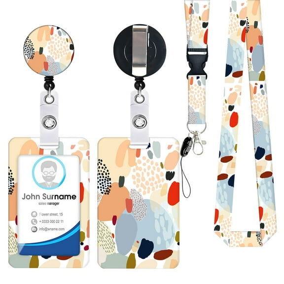 Flowers Retractable Badge Holder Oil Painting Lanyard with Badge Reel Carabiner Clip Neck Strap for Teacher Nurse Doctor
