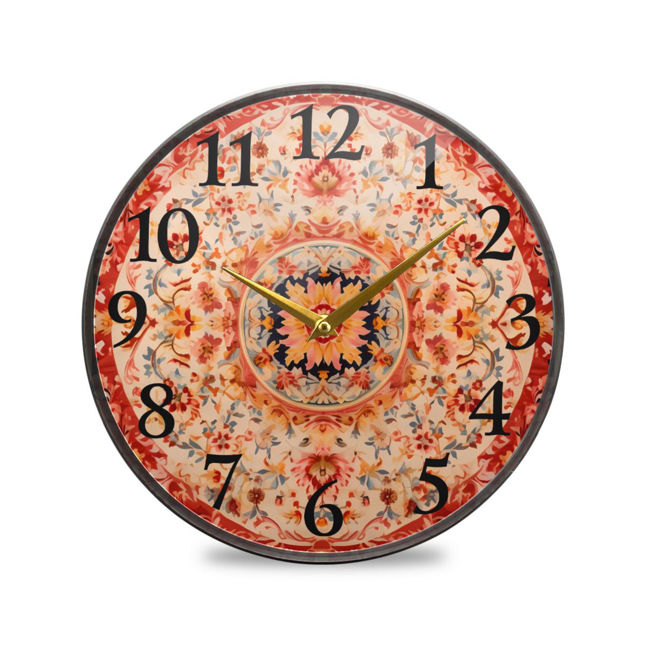Flowers Retro Pattern Wall Clocks Battery Operated 11.9 Inch Round ...