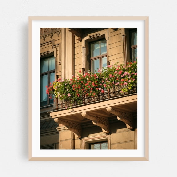 Flowers, Riga - Riga Latvia Photography Architecture Flowers Floral Cityscape Vintage Botanical Oak Framed Wall Art Print 24 x 30 inches