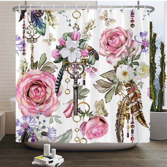 Flowers Rose Butterfly Shower Curtain Print Modern Nordic Minimalist Polyster Ho