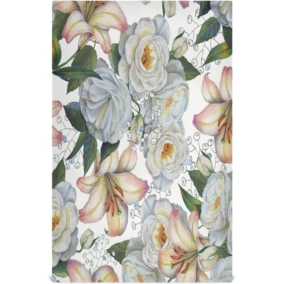 Flowers Rose Lily Kitchen Dish Towels Set of 1, Vintage Style Washable Tea Towels Dishcloths Lint-Free 18x28 Inch Fast Drying for Kitchen Restaurant Bar Clean
