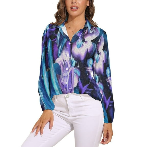 Flowers Rose Purple Long Sleeve Blouse Woman Streetwear Casual Shirts Summer Oversize Woman Streetwear Clothing Birthday Present