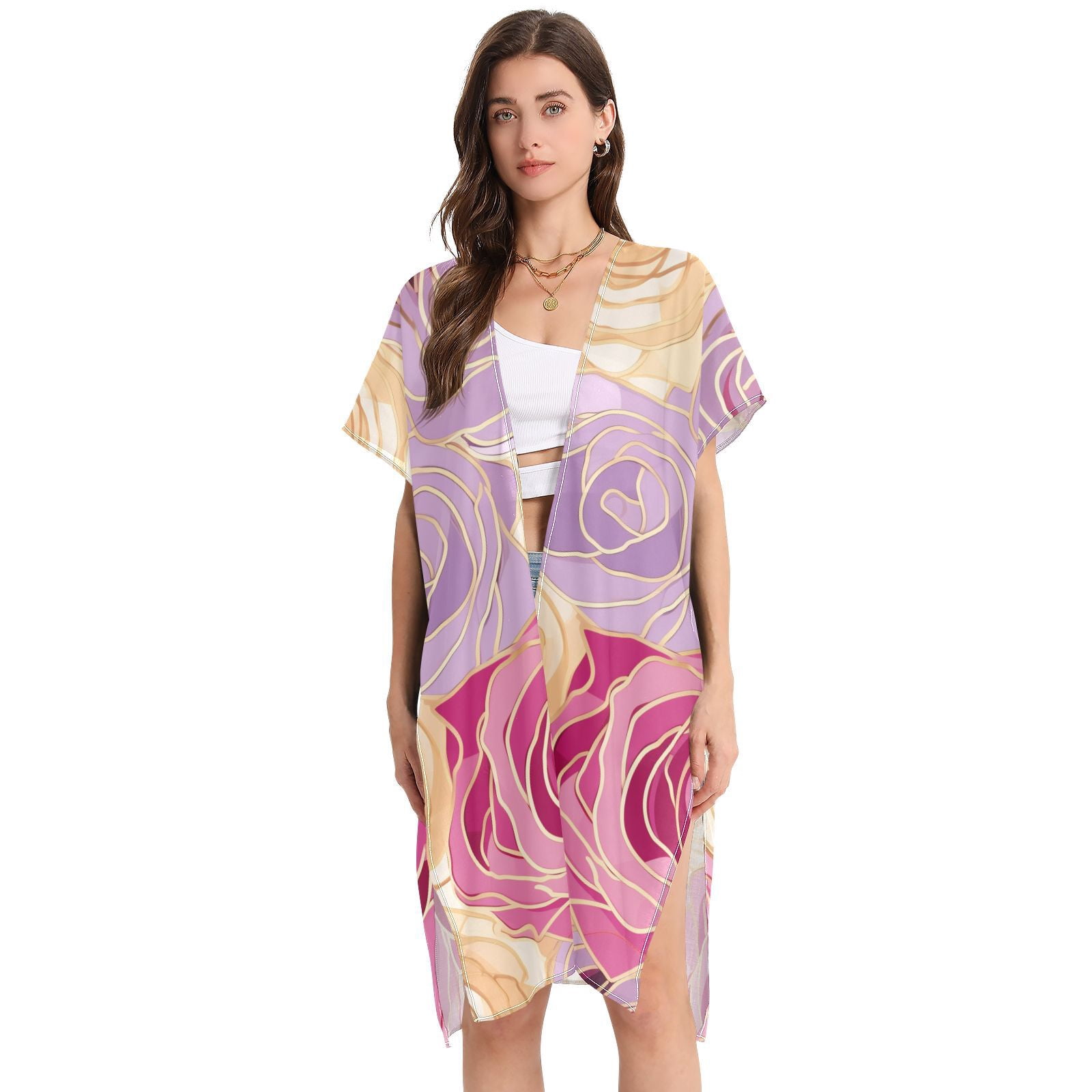 Wenrine Womens Rose Red Swimsuit Coverup Shirt Dress main image 1