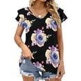 thumbnail image 1 of Flowers Ruffle Short Sleeve T-Shirt Women'S V Neck Sexy Printed T Shirt Tops Flowers Flower Nature Summer Floral Watercolor, 1 of 3