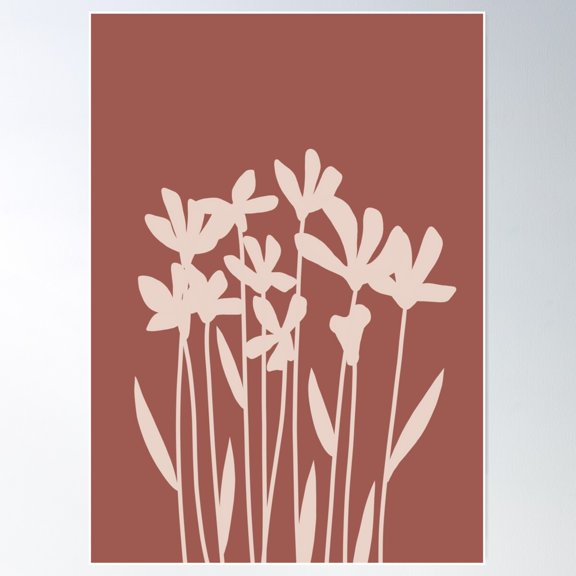 Flowers - Rust Poster Wall Art, Modern Wall Decor For Living Room Bedroom, 24x36 UNFRAMED