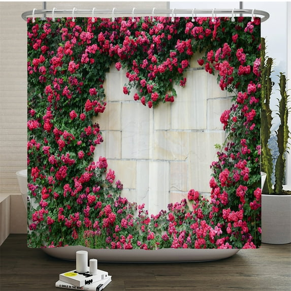Flowers Scenery Waterproof Shower Curtains Rural Street Flowers Bathroom Curtains Polyester Fabric Washable r Bath Curtains
