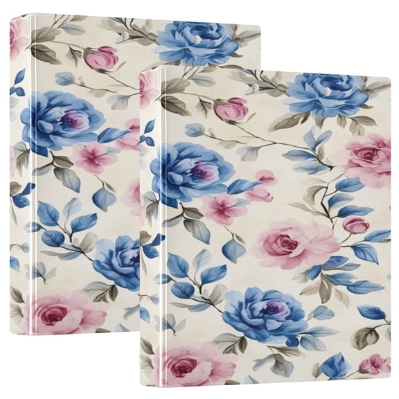 Flowers Seamless Pattern 12.4x10.6in PVC Round Ring Binder, D-Ring 3-Hole, Metal Clip, 200 Sheets