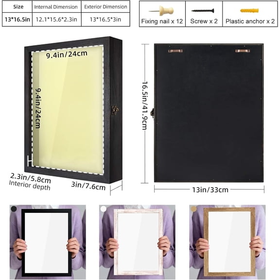 Flowers Shadow Box Display Case 13 x 16 Large Shadow Box Picture Frame with Glass Wedding Bouquet Memorabilia Medals Photos Memory Box