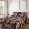 thumbnail image 1 of Ambesonne Flowers Fitted & Flat Sheet with Shams 4 Pcs Set, Floral Watercolor Abstract, King, Indigo Marigold Ceil Blue, 1 of 5