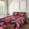 thumbnail image 1 of Ambesonne Flowers Fitted & Flat Sheet with Shams 4 Pcs Set, Gerbera Roses Composition, Calking, Pink Dark Maroon and Grey, 1 of 5