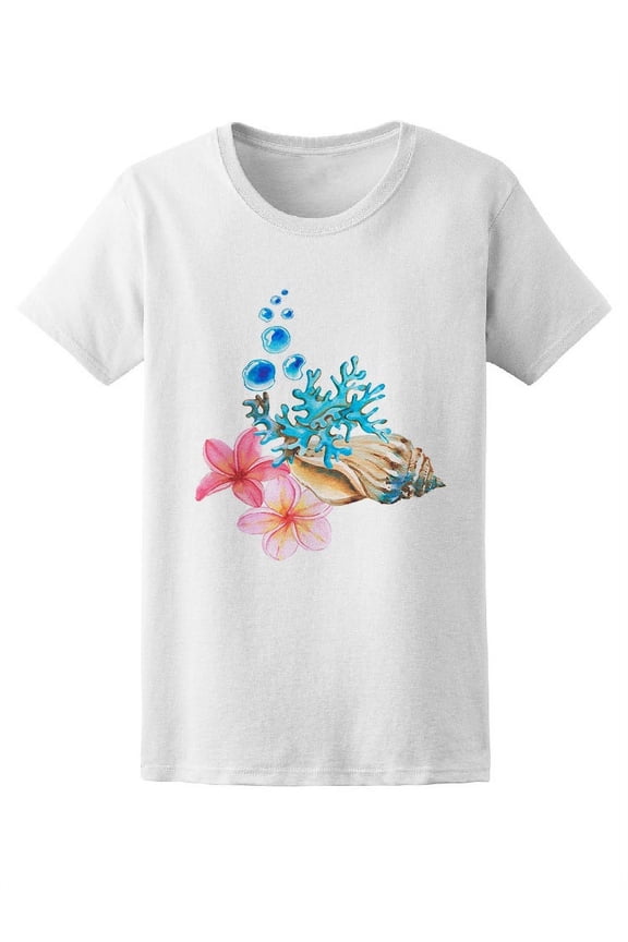 Flowers Shell Coral And Bubbles T-Shirt Women -Image by Shutterstock, Female Large