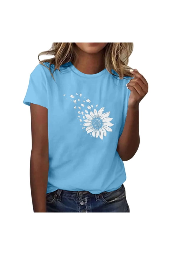 Flowers Shirts Short Sleeve T-Shirts for Women Trendy Lightweight Soft Casual Crewneck Printed Tees Spring Summer Tops Clothes 2025