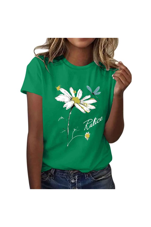 Flowers Shirts Short Sleeve T-Shirts for Women Trendy Lightweight Soft Casual Crewneck Tees Spring Summer Tops Clothes 2025