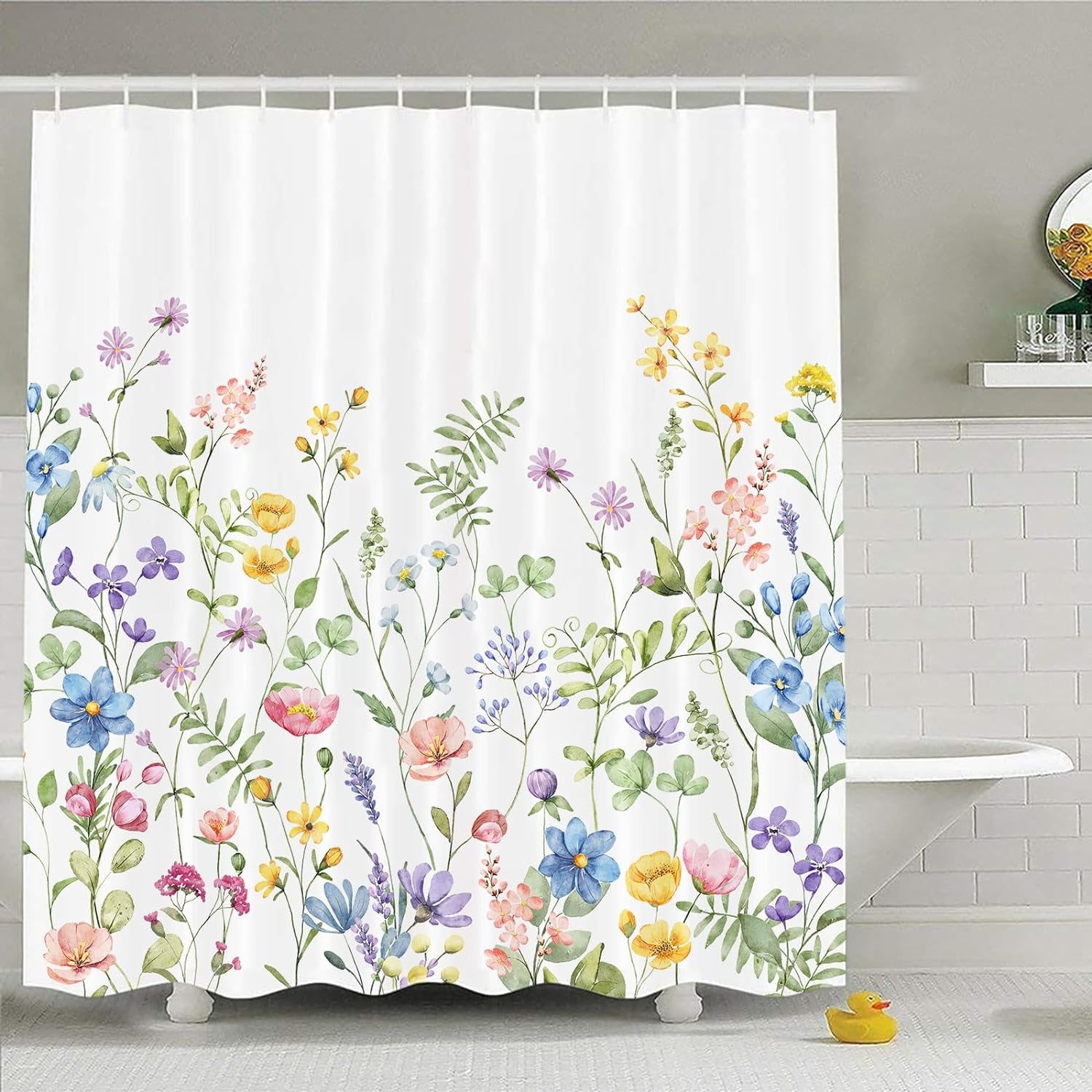 Flowers Shower Curtain 72 x 72 Floral Waterproof Bathroom Shower ...
