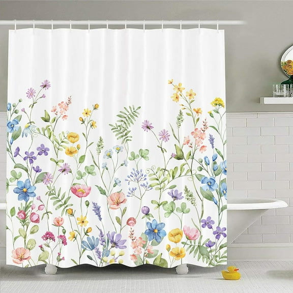 Flowers Shower Curtain 72 x 72 Floral Waterproof Bathroom Shower Curtain Fabric Washable Shower Curtain Sets with Plastic Hooks (Flowers, 72"x72" inches)