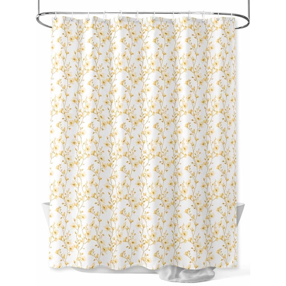 Flowers Shower Curtain, Branches Yellow Floral Waterproof Shower Curtain Set with 12 Hooks Lightweight Washable Fabric Shower Curtains for Bathroom 72x72 Inches