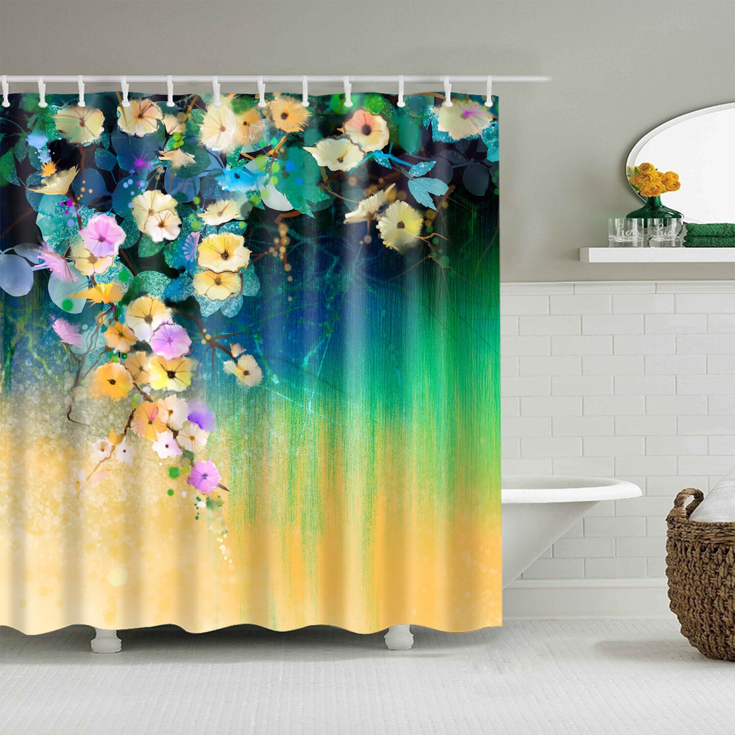 Flowers Shower Curtain Lavender Rose Printed Bathroom Curtains