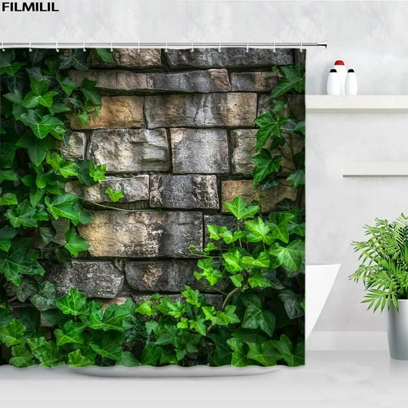 Flowers Shower Curtains Retro Street Wall Fence Nature Floral Plant Garden Scenery Wall Hanging Bathroom Decor Bath Curtain Set