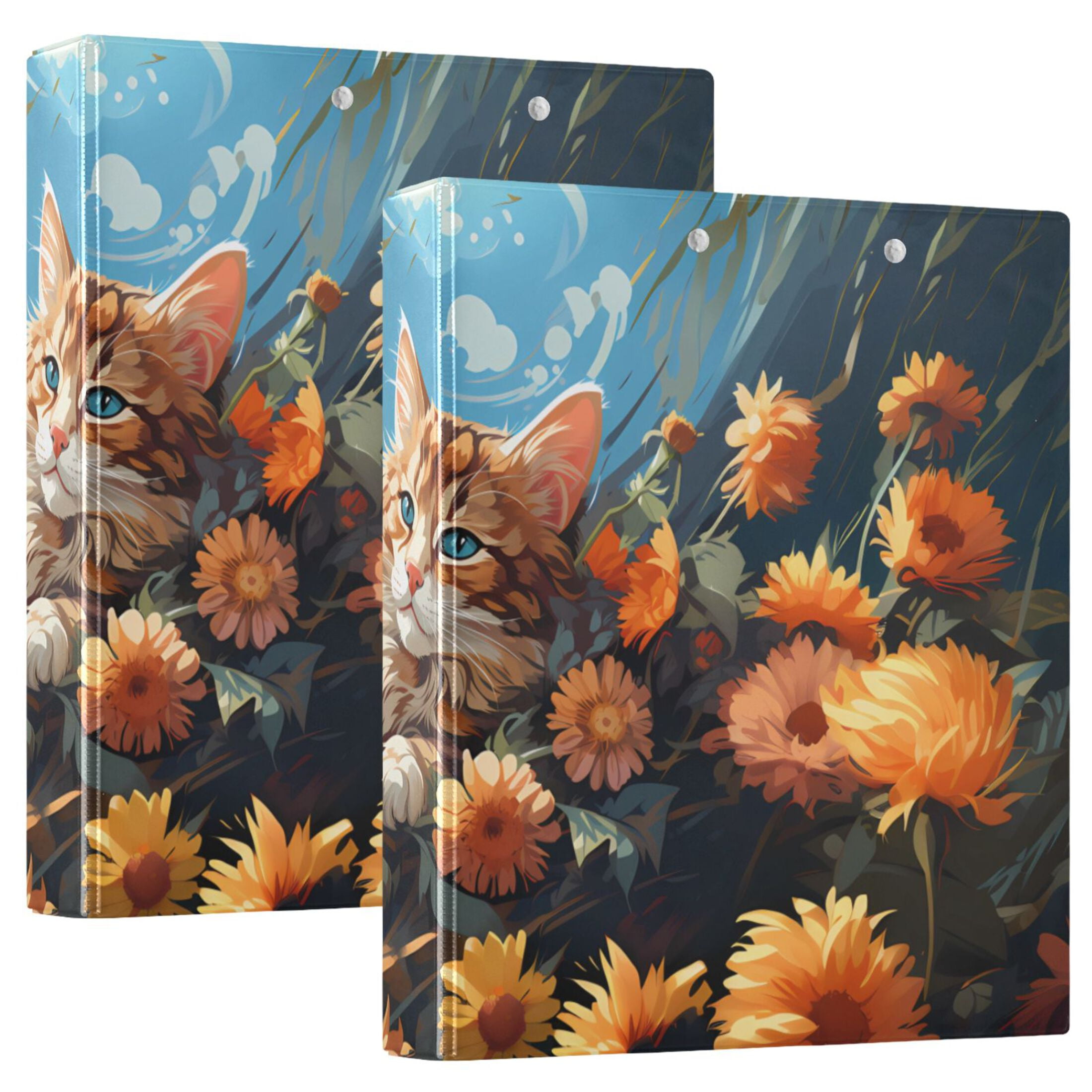 Flowers Sky Cat 3 Ring Binders 1.5 inch Hardcover File Folders with ...