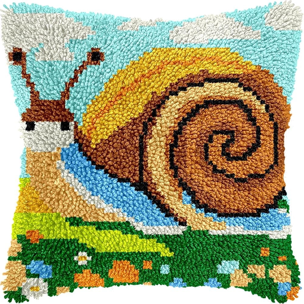 Flowers Snail Latch Hook Pillow Cover Kits for DIY Handmade Throw Pillow Cross Stitch Latch Hooking Pillowcase Kits with Preprinted Color Pattern Canvas Crochet Yarn Kits 17''X 17''(7-67)