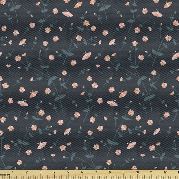 Ambesonne Flowers Fabric by the Yard Upholstery, Little Blossoms Leafy Art, 10 Yards, Multicolor