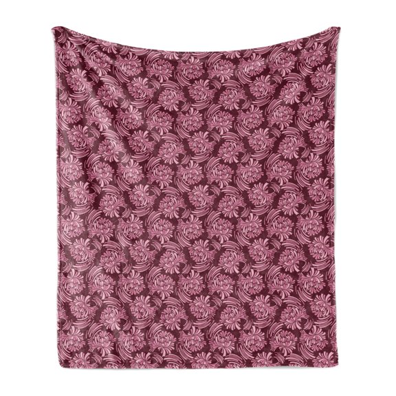 Flowers Soft Flannel Fleece Blanket, Abstract Style Pastel Toned Floral Petals Bouquets Retro Themed Royal, Cozy Plush for Indoor and Outdoor Use, 70" x 90", Dark Magenta Baby Pink, by Ambesonne