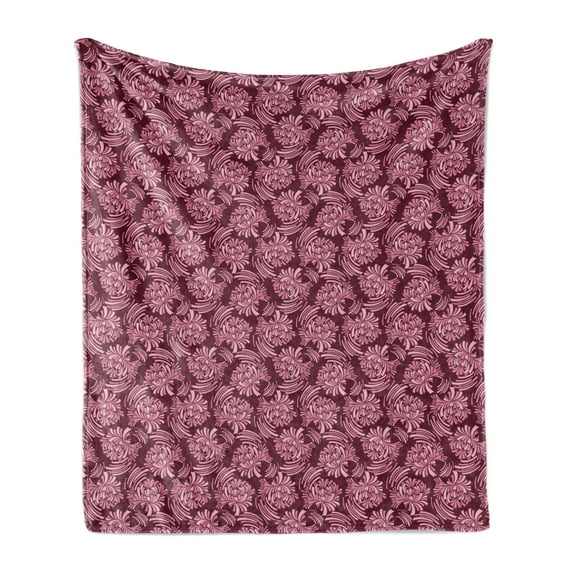Flowers Soft Flannel Fleece Blanket, Abstract Style Pastel Toned Floral Petals Bouquets Retro Themed Royal, Cozy Plush for Indoor and Outdoor Use, 70" x 90", Dark Magenta Baby Pink, by Ambesonne