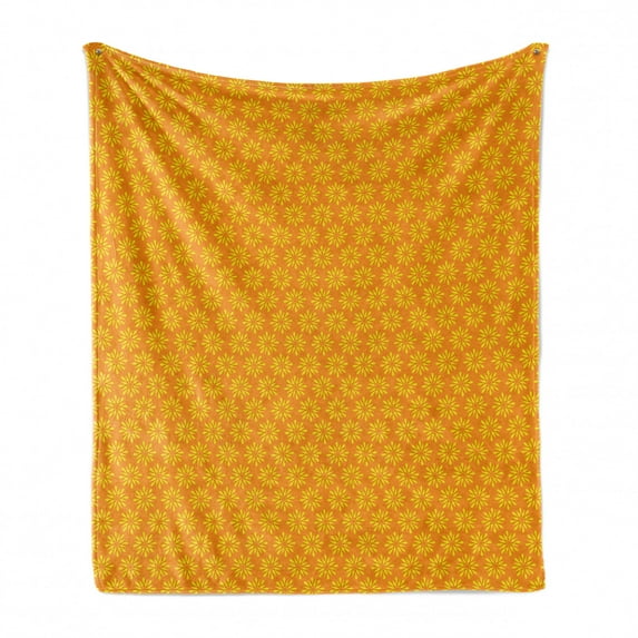 Flowers Soft Flannel Fleece Blanket, Autumn Season Blossom Petals Daisy Peony Fragrance of Season Warm Tones, Cozy Plush for Indoor and Outdoor Use, 70" x 90", Dark Orange and Yellow, by Ambesonne