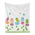 thumbnail image 1 of Flowers Soft Flannel Fleece Blanket, Colorful Cartoon Style Birds on Chamomile Daisy Flowers Butterflies Ladybugs Kids, Cozy Plush for Indoor and Outdoor Use, 60" x 80", Multicolor, by Ambesonne, 1 of 5
