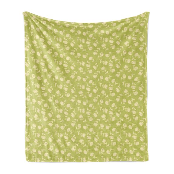 Flowers Soft Flannel Fleece Blanket, Floral Theme Abstract Illustration Along Hand Painted Romantic Roses Pattern, Cozy Plush for Indoor and Outdoor Use, 70" x 90", Khaki Pale Yellow, by Ambesonne