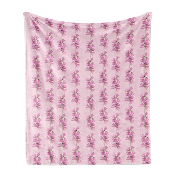 Flowers Soft Flannel Fleece Blanket, Floral Theme Bluebells in Soft Colors Botanical Design Natural Art, Cozy Plush for Indoor and Outdoor Use, 50" x 60", Baby Pink and Pale Purple, by Ambesonne