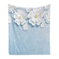 thumbnail image 1 of Flowers Soft Flannel Fleece Throw Blanket, Abstract 3D Style Effect Cherry Blossoms Modern Spring Sakura Pattern, Cozy Plush for Indoor and Outdoor Use, 50" x 60", Pale Blue and White, by Ambesonne, 1 of 5