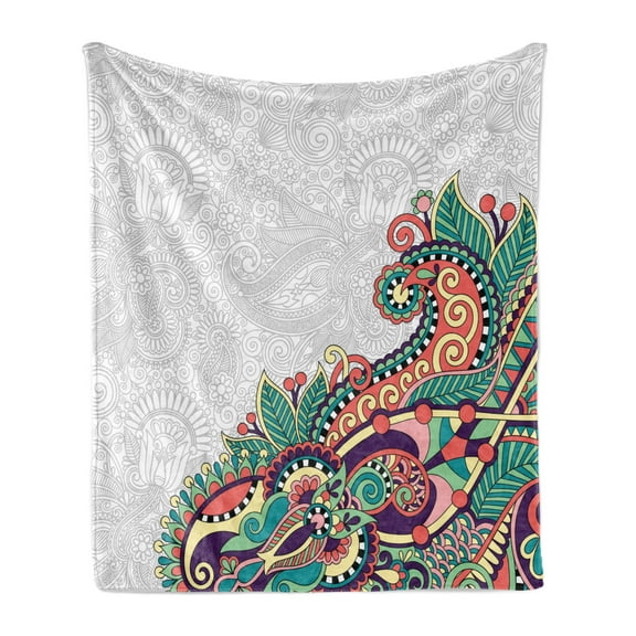 Flowers Soft Flannel Fleece Throw Blanket, Floral Background with Branches in Tribal Style Paisley Pattern Print, Cozy Plush for Indoor and Outdoor Use, 50" x 70", Pale Grey Jade Green, by Ambesonne