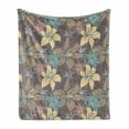 thumbnail image 1 of Flowers Soft Flannel Fleece Throw Blanket, Floral Theme Various Blossoms in Autumn Colors Vintage Style, Cozy Plush for Indoor and Outdoor Use, 70" x 90", Pale Teal Beige, by Ambesonne, 1 of 6
