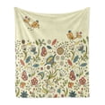 thumbnail image 1 of Flowers Soft Flannel Fleece Throw Blanket, Flourishing Spring Meadow Ornate Nature Romantic Birds Butterflies Leaves, Cozy Plush for Indoor and Outdoor Use, 50" x 60", Multicolor, by Ambesonne, 1 of 5