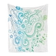 thumbnail image 1 of Flowers Soft Flannel Fleece Throw Blanket, Rainbow Colored Ombre Sketch Design with Florals Blossom Ivy Leaves, Cozy Plush for Indoor and Outdoor Use, 50" x 70", Turquoise White, by Ambesonne, 1 of 5