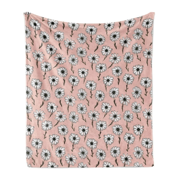 Flowers Soft Flannel Fleece Throw Blanket, Randomly Arranged Chamomile Floral Motifs Tender Elements Design, Cozy Plush for Indoor and Outdoor Use, 60" x 80", Blush Purpleblue, by Ambesonne