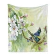 thumbnail image 1 of Flowers Soft Flannel Fleece Throw Blanket, Watercolor Style Effect Birds of Spring on Tree Branch Illustration, Cozy Plush for Indoor and Outdoor Use, 60" x 80", Yellow and Reseda Green, by Ambesonne, 1 of 5