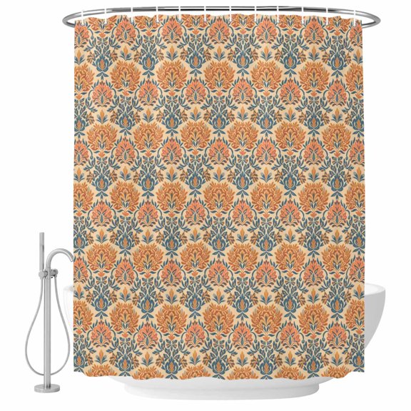 Flowers Southwest Ethnic Group Bathroom Shower Curtains with Hooks, Country Retro Style Waterproof Fabric Washable Shower Curtain for Home Hotel Bathtub Decor 36x72 Inch