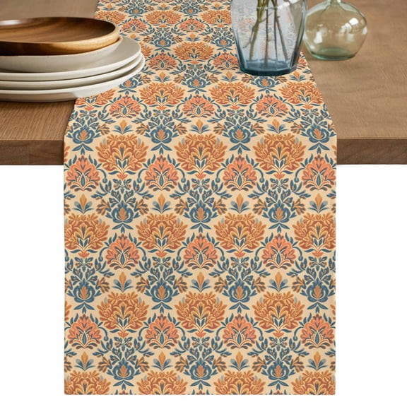 Flowers Southwest Ethnic Group Table Runner, Country Retro Style Cotton Linen Kitchen Table Decoration Washable Dining Tabletop Runners for Home Party Decor 13x60 Inches