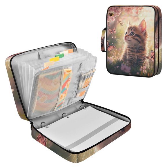Flowers Spring Cute Cats Butterflies Accordion File Organizer Expanding File Folder 3-Ring Binder Bag 500 Sheets A4 Size