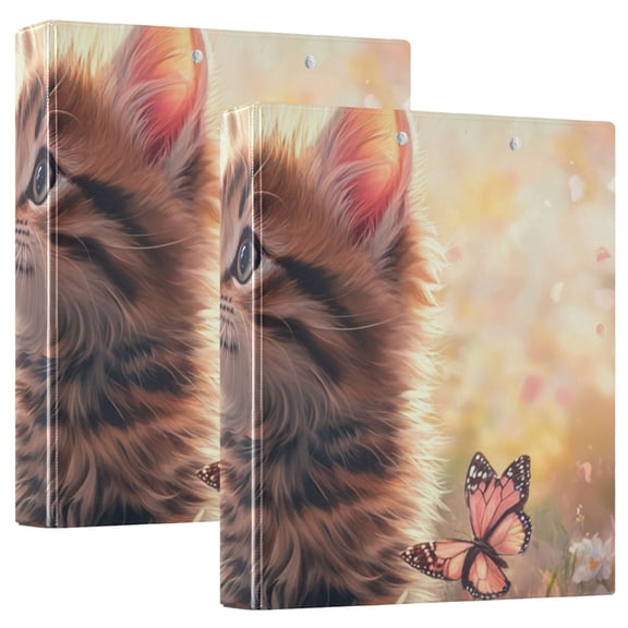 Flowers Spring Cute Cats Butterflies Round Ring Binder 3 Rings 1.5" Capacity File Storage for A4 Size 1 Pack