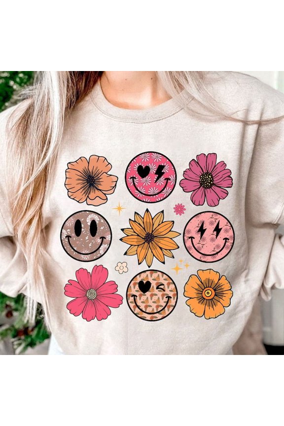 Flowers Spring Design Smiley Face Floral Digital Design Floral Daisy Girly stars Summertim