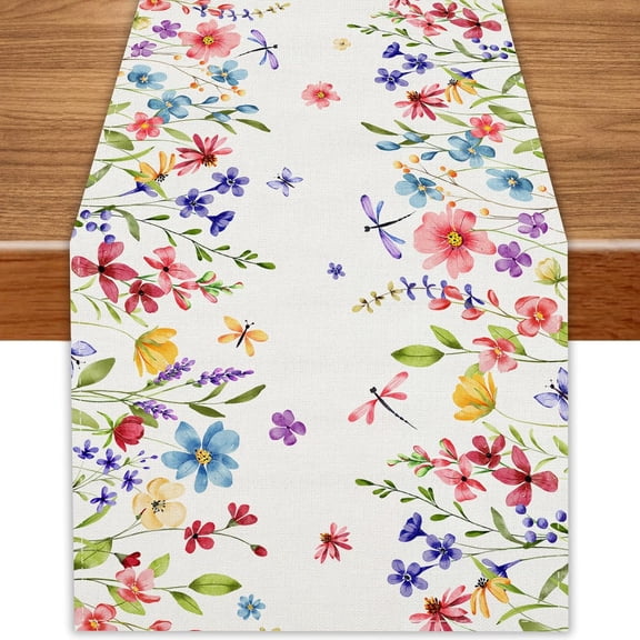 Flowers Spring Table Runner 13x72 Inch Spring Summer Easter Decorations and Supplies for Home Kitchen Dining Room Table Decor