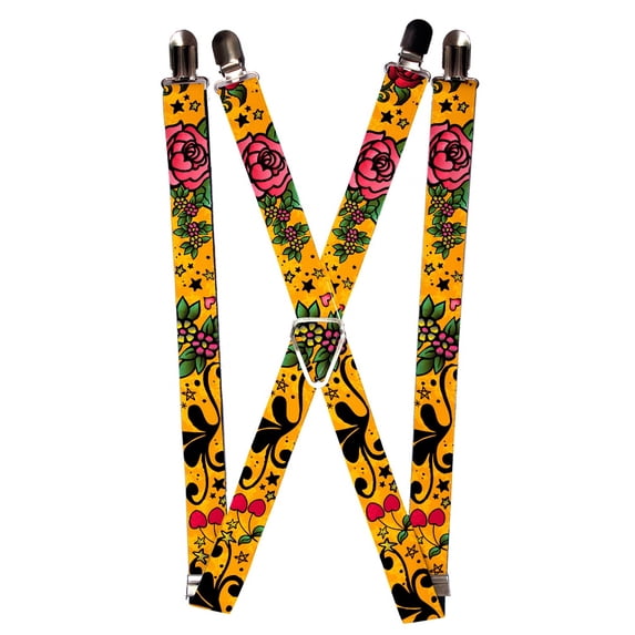 Flowers Stars Floral Pattern on Yellow Suspenders