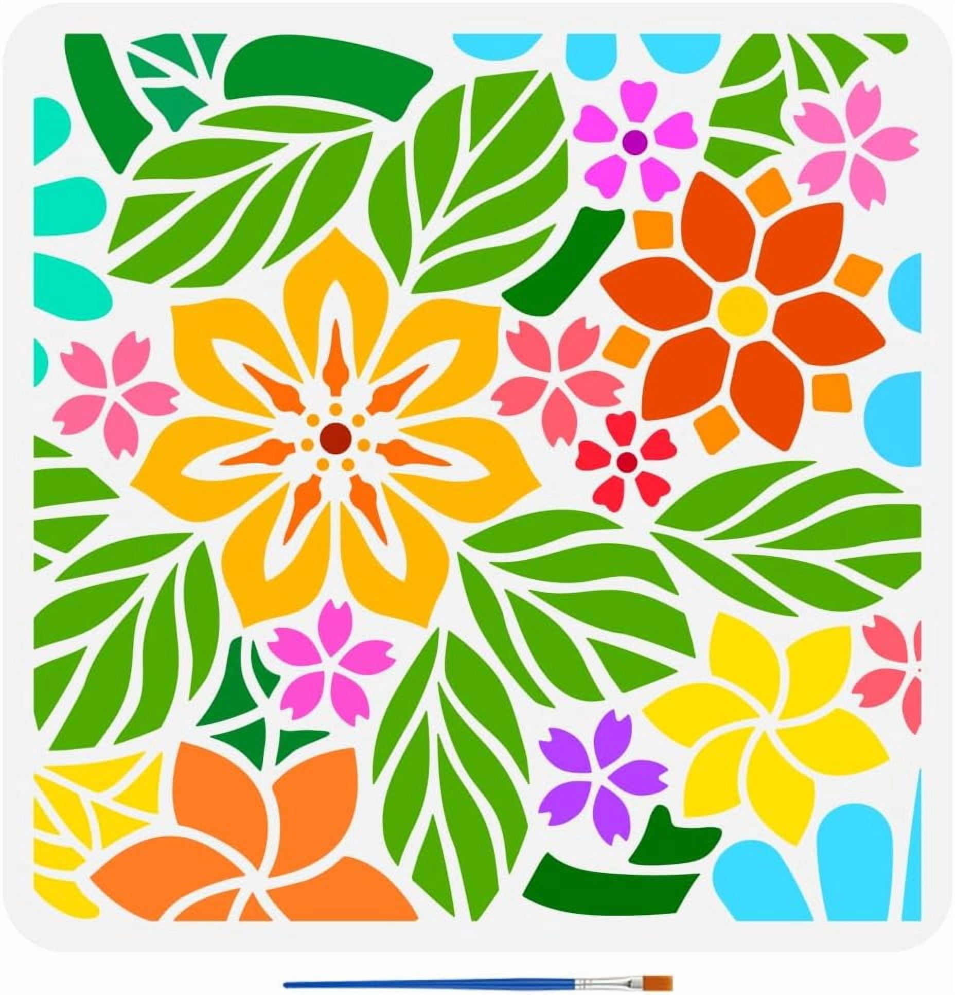 Flowers Stencils with a Paint Brush 11.8x11.8Inch Cherry Blossom ...